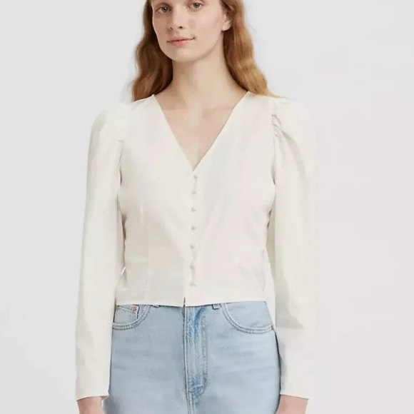 Levi's Teegan Mutton Sleeve Button Up Blouse Coconut Milk White Size Medium - Picture 2 of 8